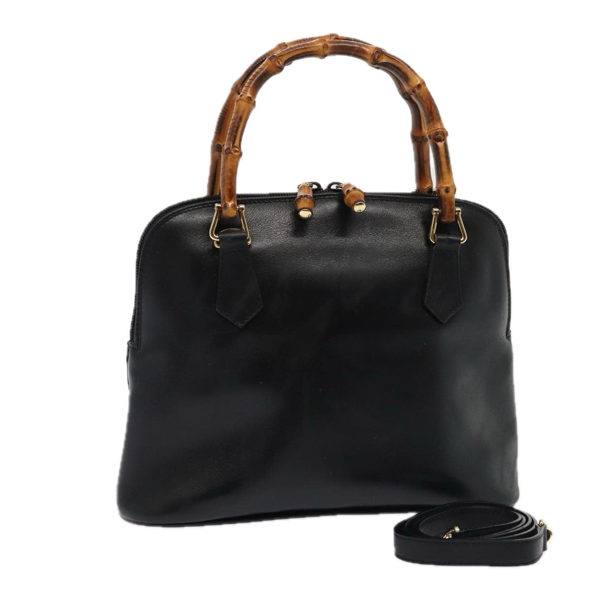 GUCCI Bamboo Hand Bag Leather 2way Black 000 122 0290 80072