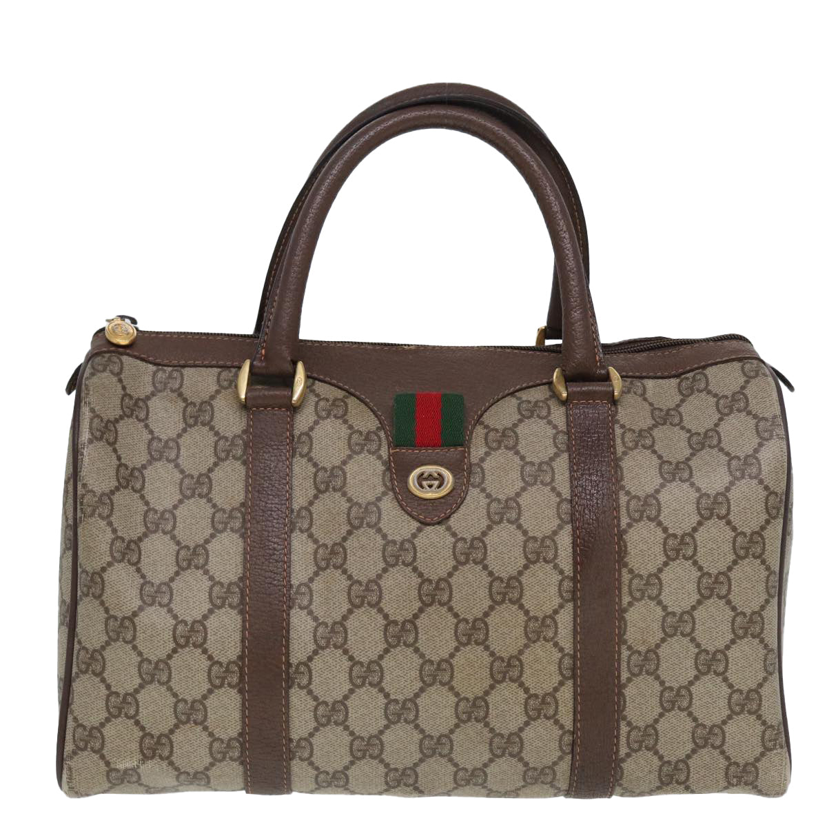 GUCCI GG Supreme Web Sherry Line Boston Bag PVC Beige Red 40 02 007 80124