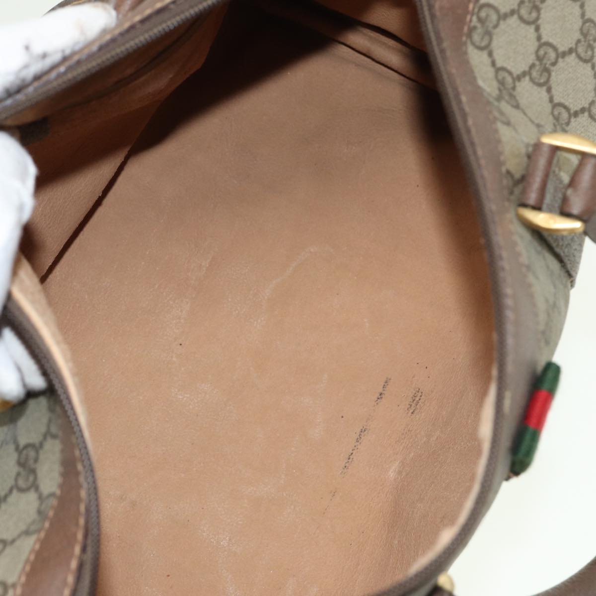 GUCCI GG Supreme Web Sherry Line Boston Bag PVC Beige Red 40 02 007 80124