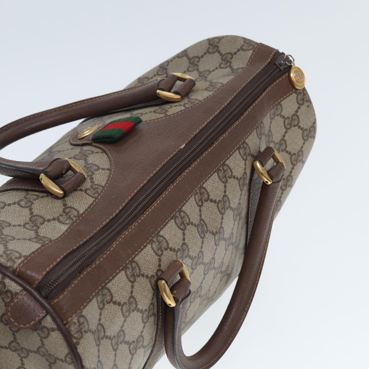 GUCCI GG Supreme Web Sherry Line Boston Bag PVC Beige Red 40 02 007 80124