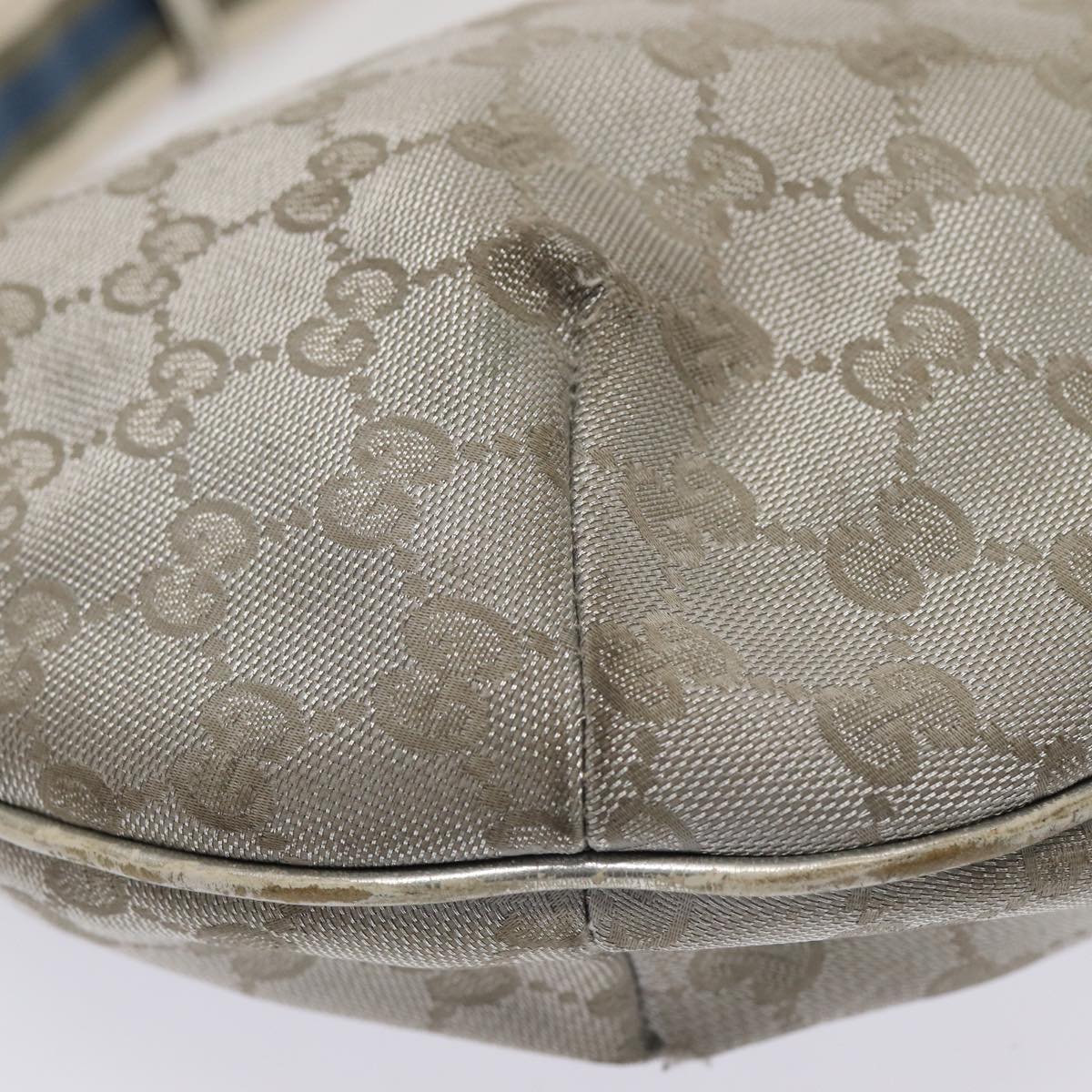 GUCCI GG Canvas Sherry Line Shoulder Bag Silver Gray 181092 80134