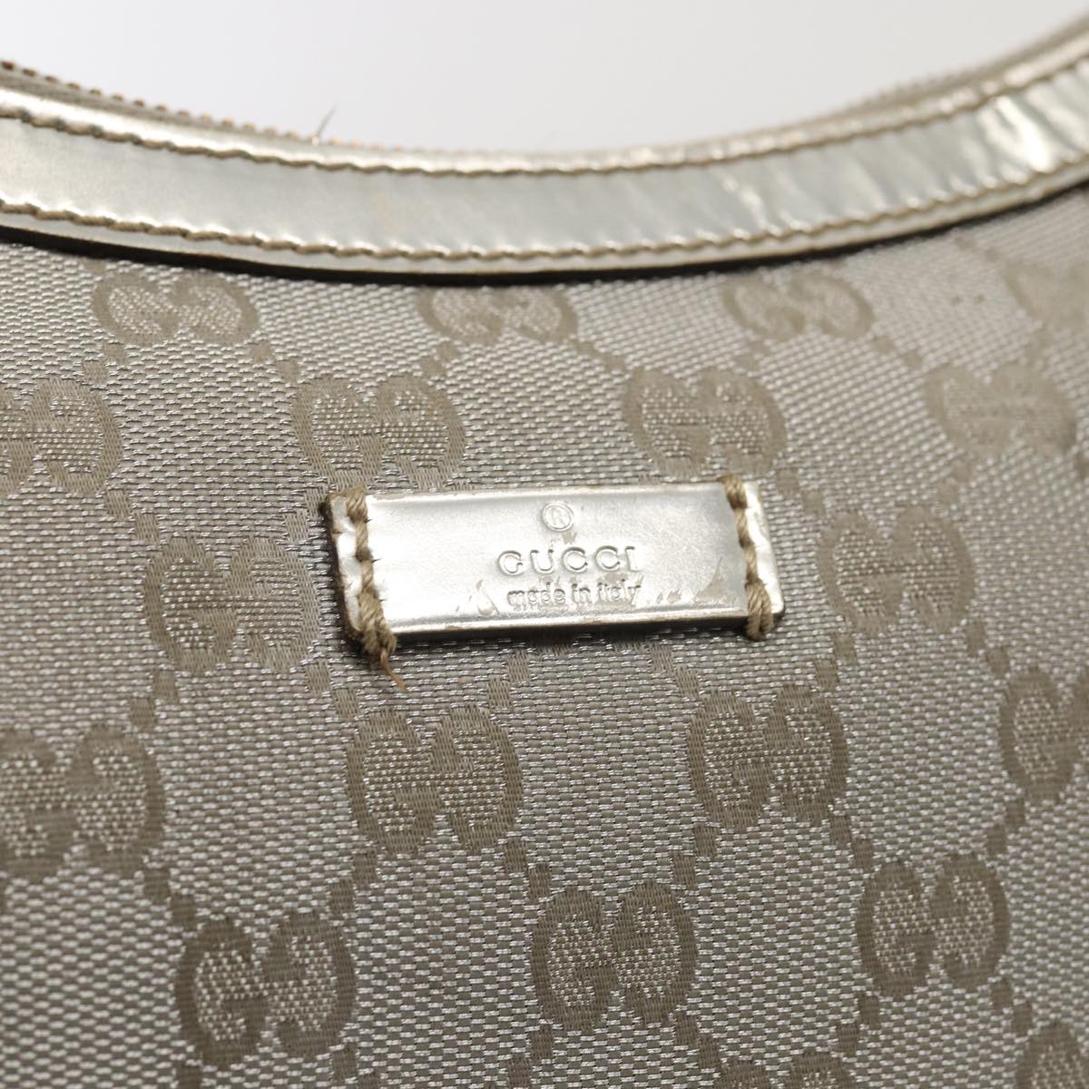 GUCCI GG Canvas Sherry Line Shoulder Bag Silver Gray 181092 80134