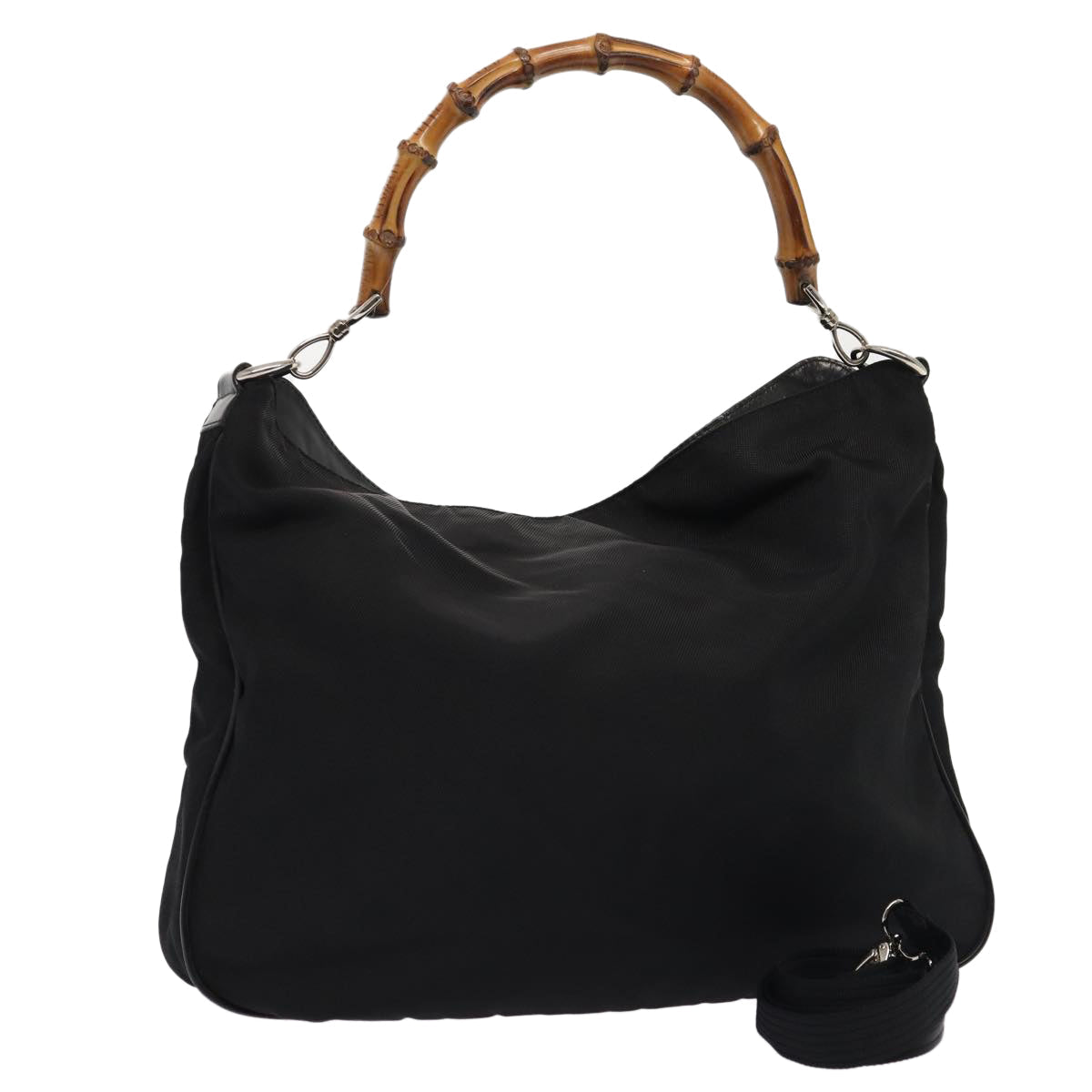 GUCCI Bamboo Shoulder Bag Nylon 2way Black 001 1577 80137