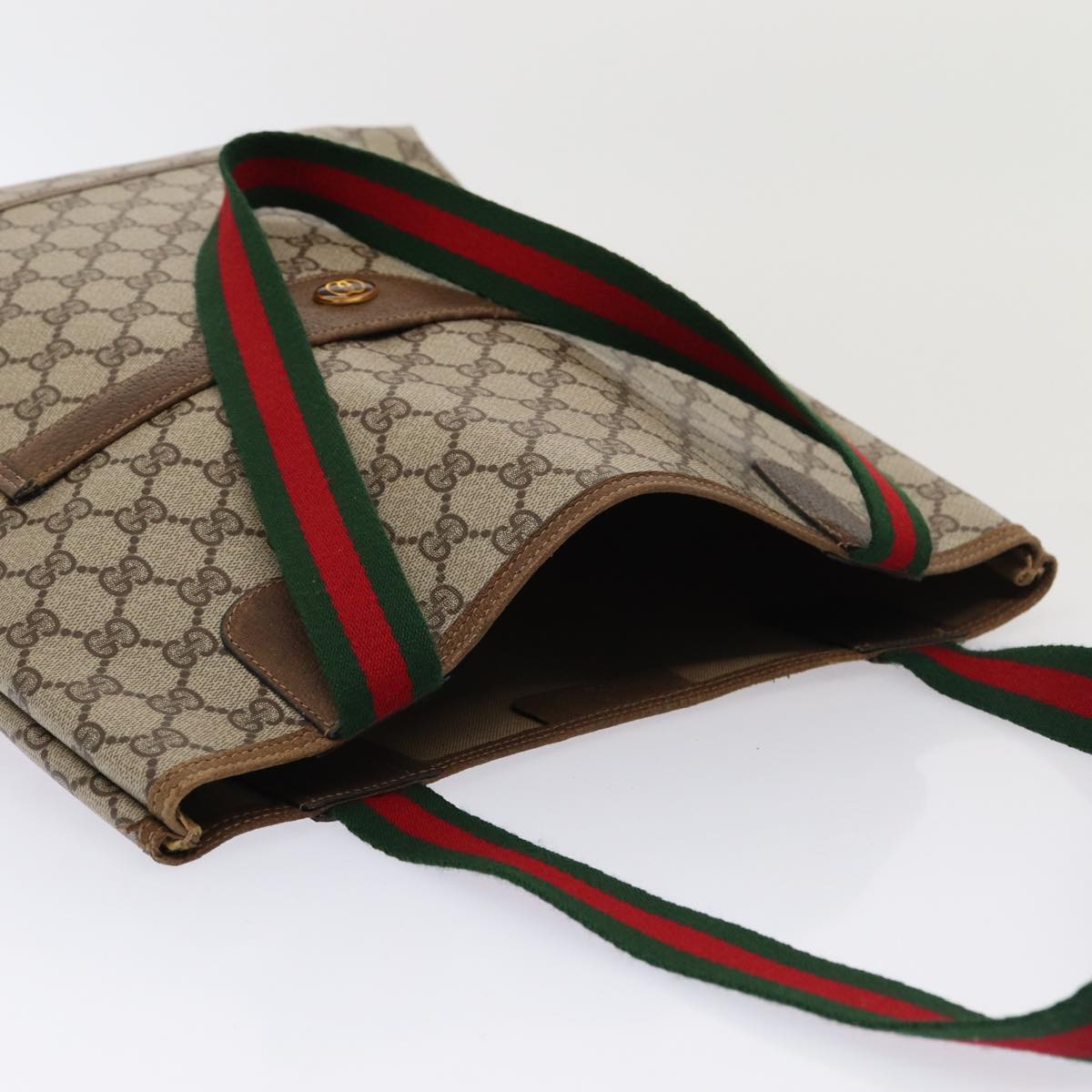 GUCCI GG Supreme Web Sherry Line Tote Bag PVC Beige Red 39 02 003 80138