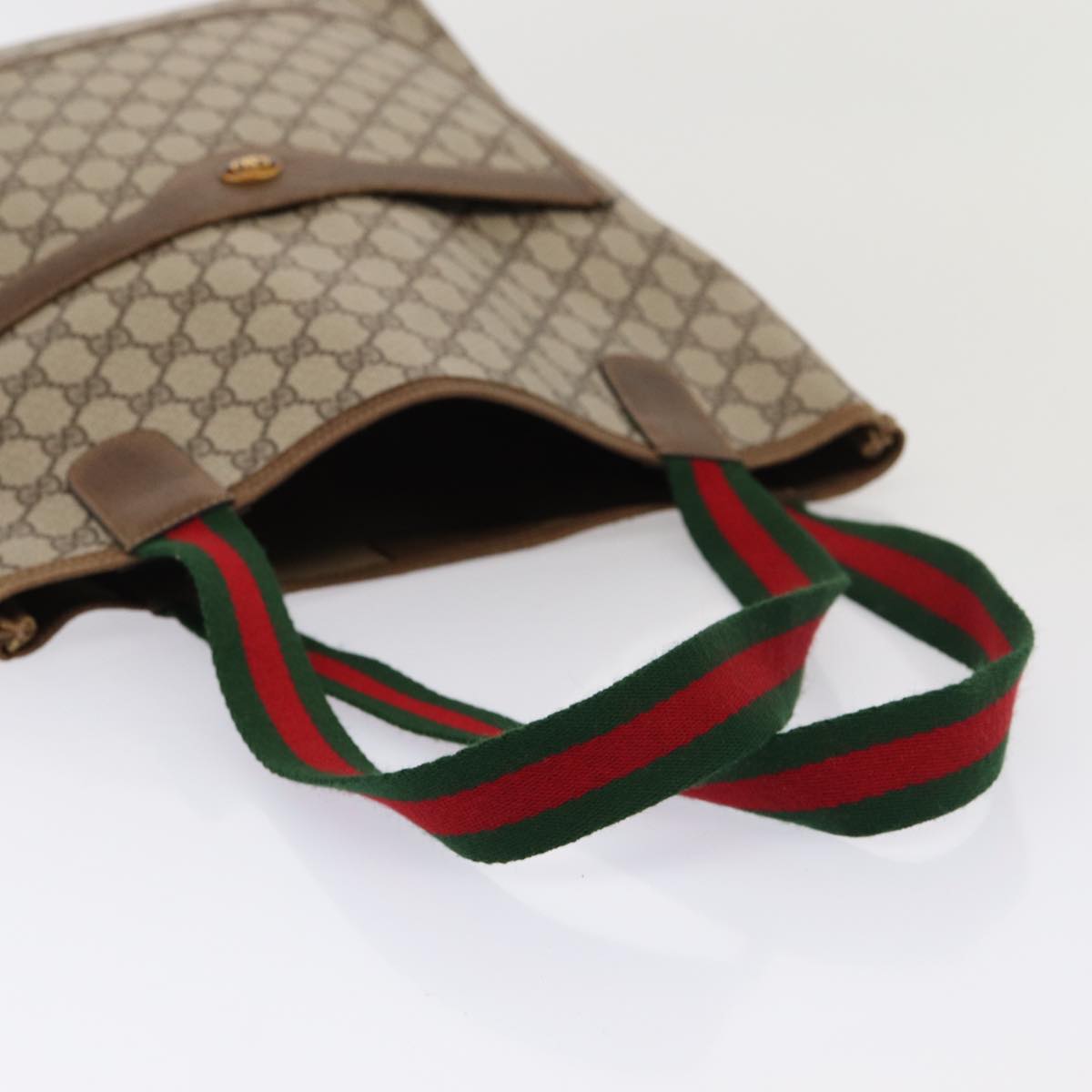 GUCCI GG Supreme Web Sherry Line Tote Bag PVC Beige Red 39 02 003 80138