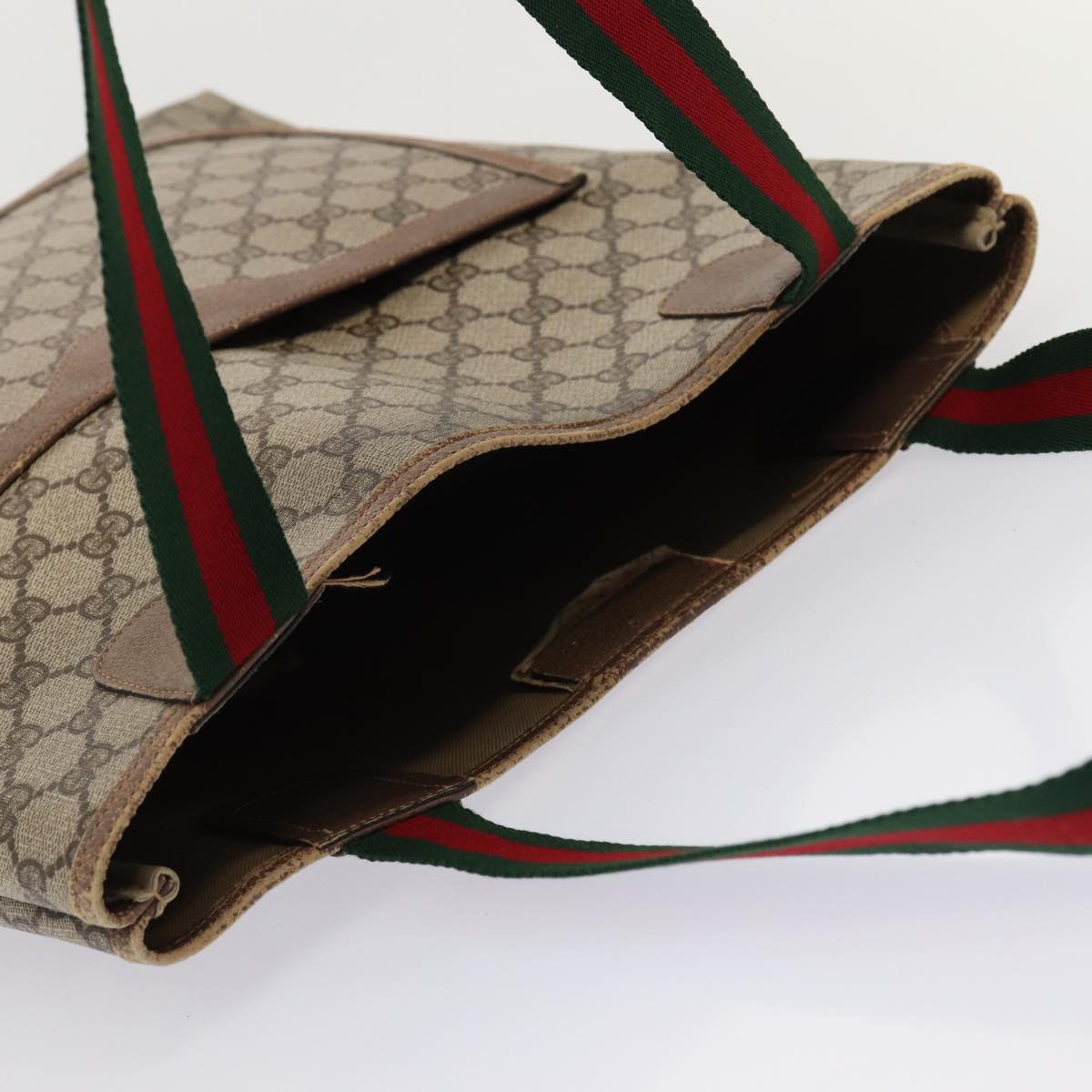 GUCCI GG Supreme Web Sherry Line Tote Bag PVC Beige Red 39 02 003 80139