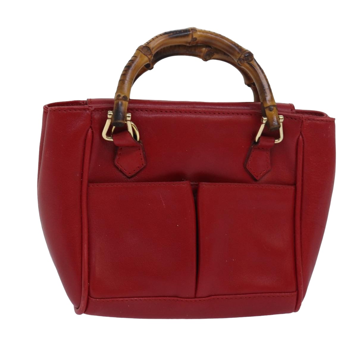 GUCCI Bamboo Hand Bag Leather Red 80172