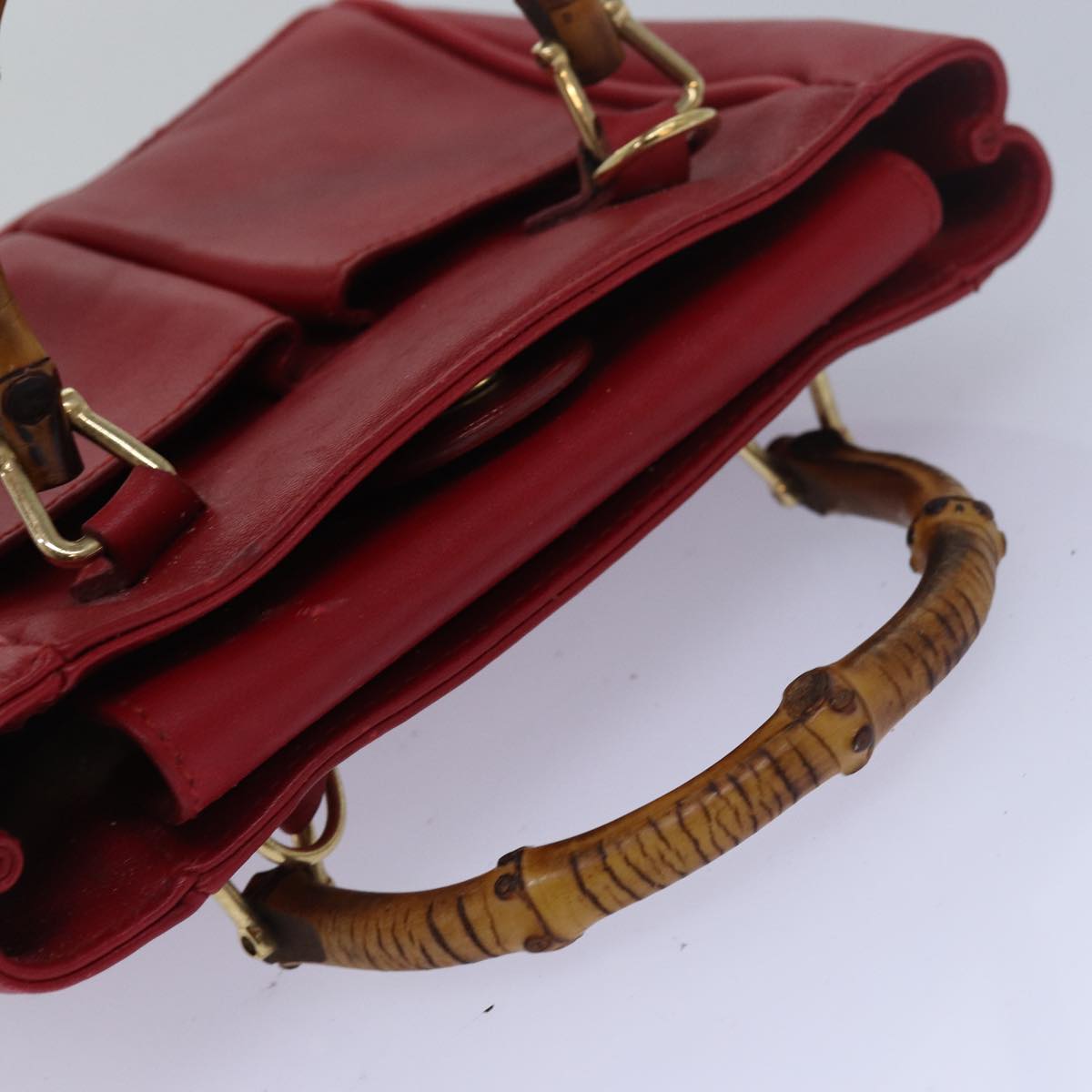 GUCCI Bamboo Hand Bag Leather Red 80172