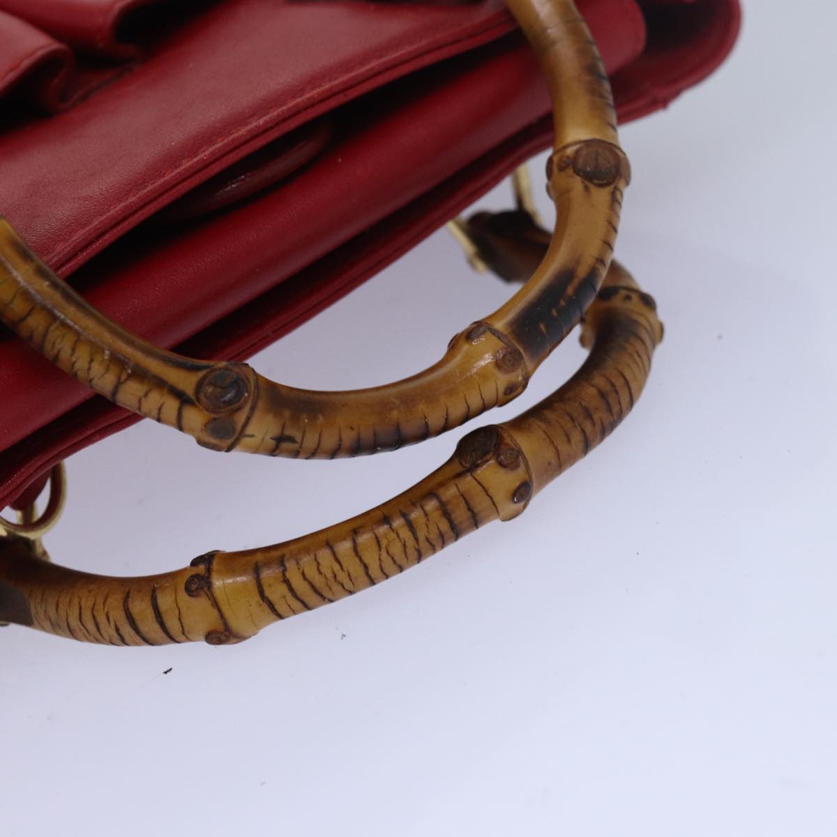 GUCCI Bamboo Hand Bag Leather Red 80172