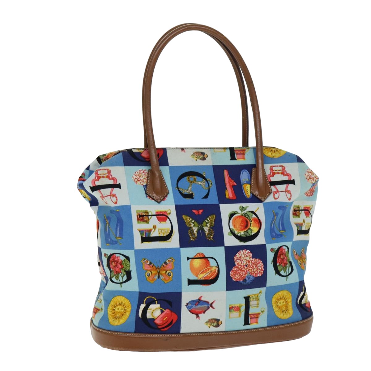 GUCCI Tote Bag Canvas Leather Blue Brown 002 2040 0307 80176