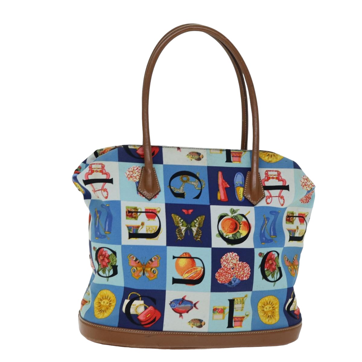 GUCCI Tote Bag Canvas Leather Blue Brown 002 2040 0307 80176