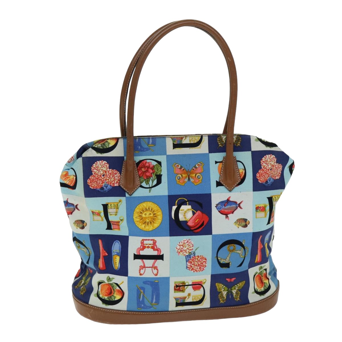 GUCCI Tote Bag Canvas Leather Blue Brown 002 2040 0307 80176