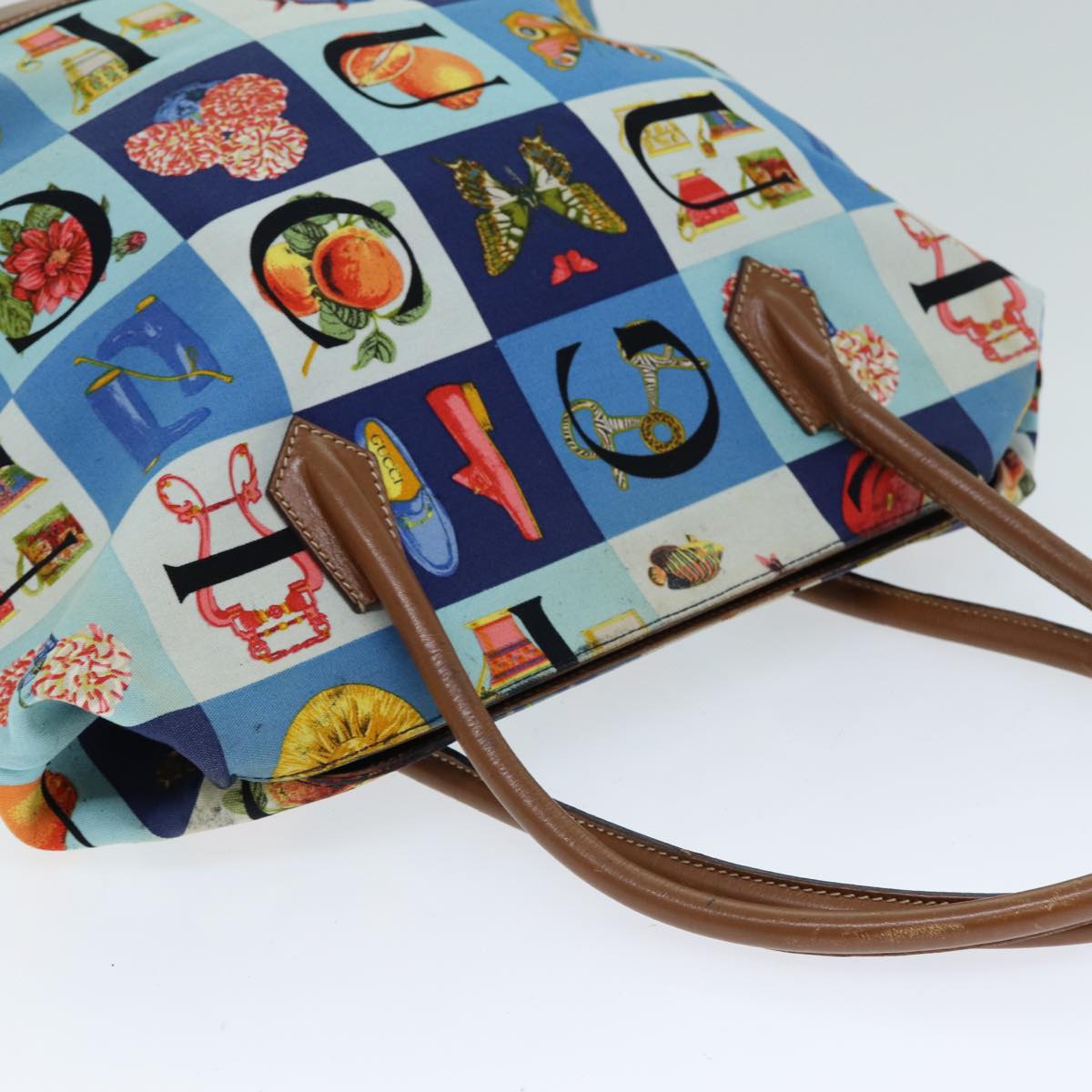 GUCCI Tote Bag Canvas Leather Blue Brown 002 2040 0307 80176