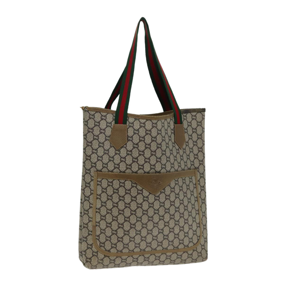 GUCCI GG Plus Supreme Web Sherry Line Tote Bag PVC Leather Beige 80181