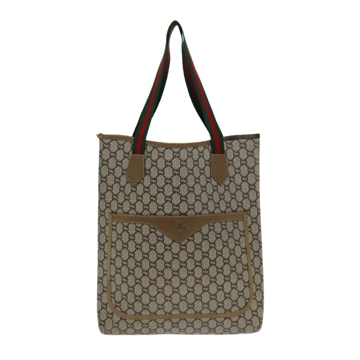 GUCCI GG Plus Supreme Web Sherry Line Tote Bag PVC Leather Beige 80181