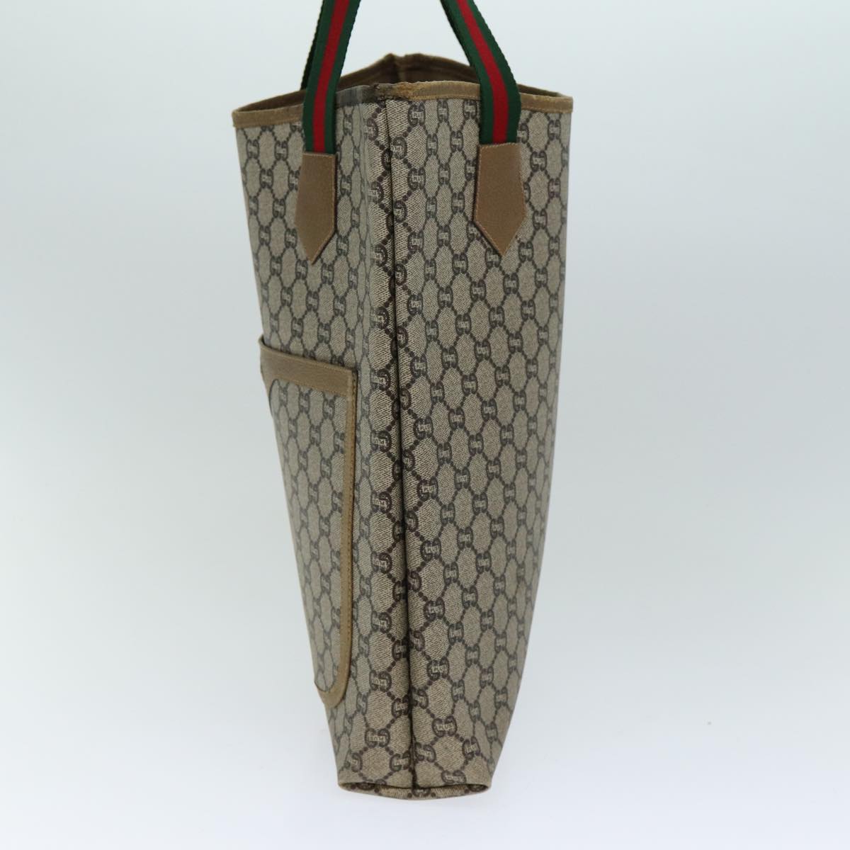 GUCCI GG Plus Supreme Web Sherry Line Tote Bag PVC Leather Beige 80181