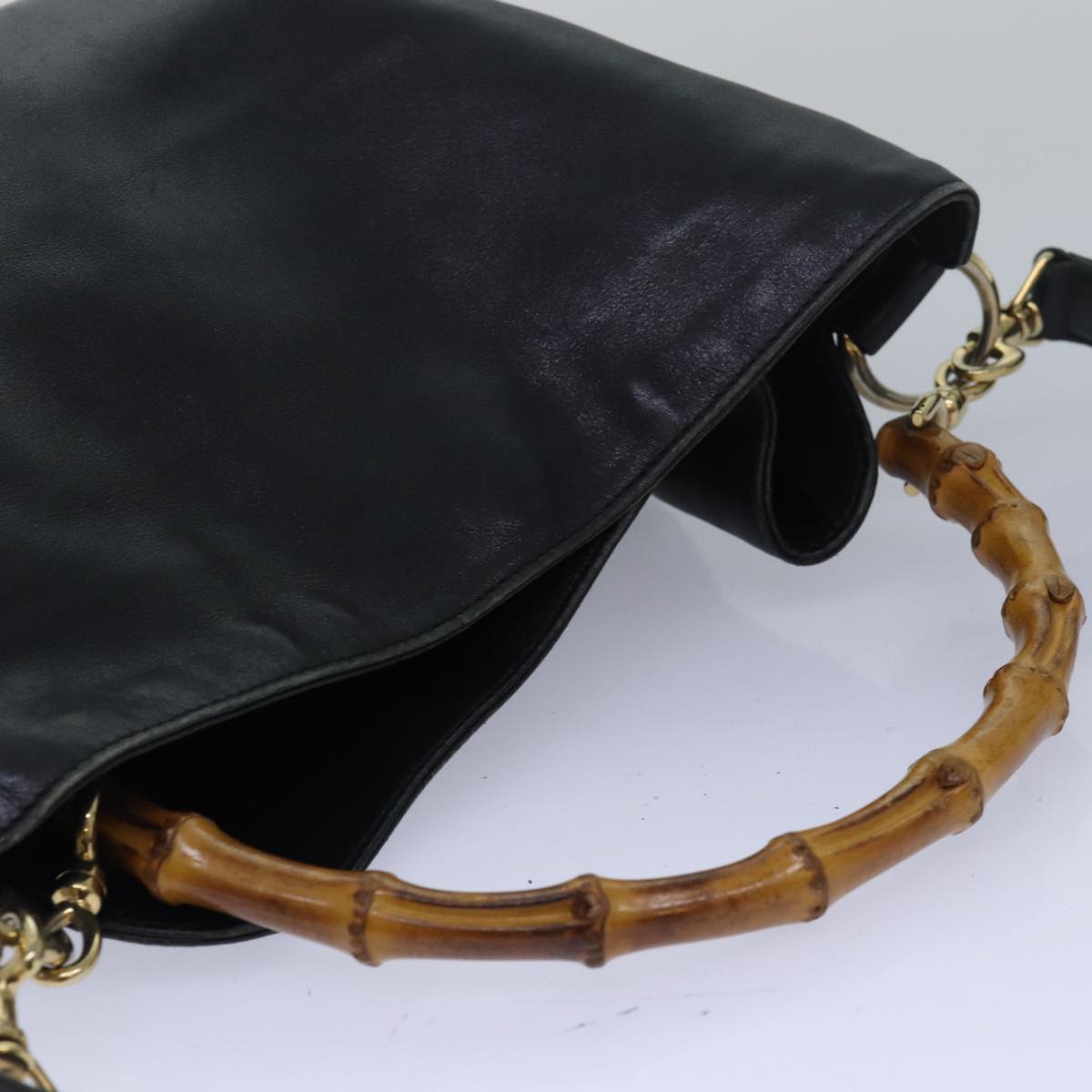 GUCCI Bamboo Shoulder Bag Leather Black 001 1638 200047 80194