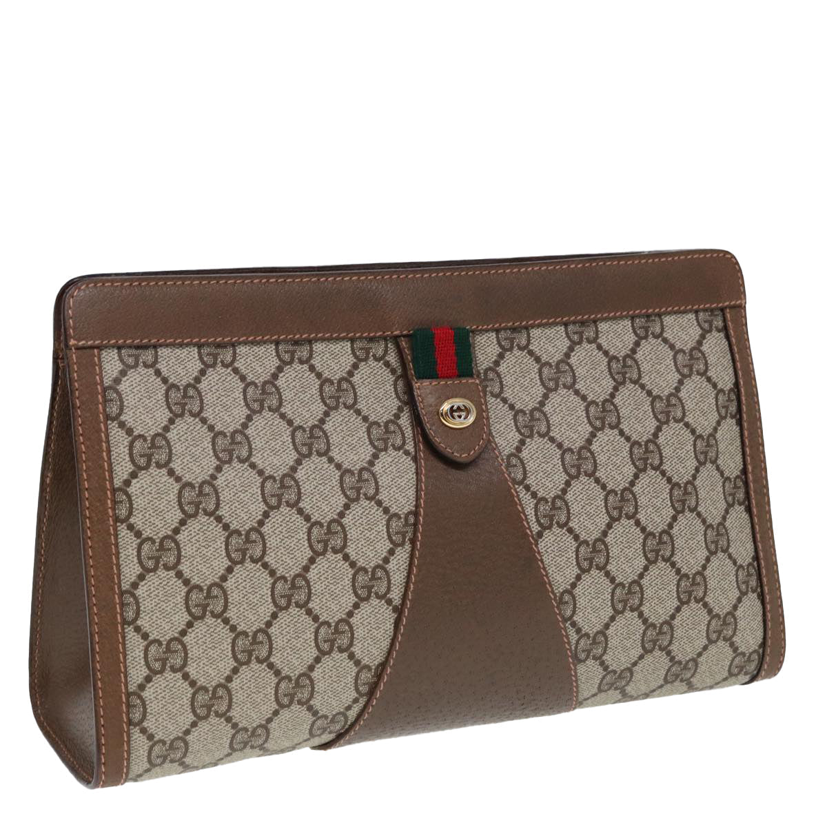 GUCCI GG Canvas Web Sherry Line Clutch Bag PVC Beige Green Red 80235