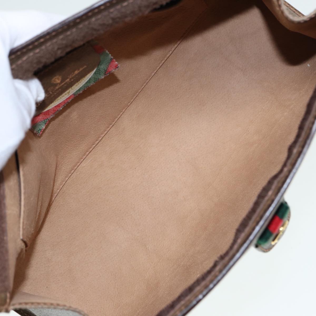 GUCCI GG Canvas Web Sherry Line Clutch Bag PVC Beige Green Red 80235