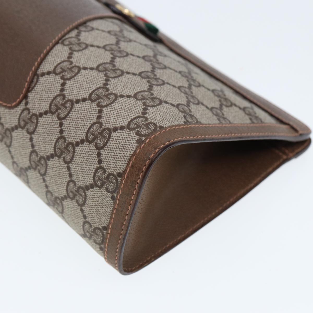 GUCCI GG Canvas Web Sherry Line Clutch Bag PVC Beige Green Red 80235