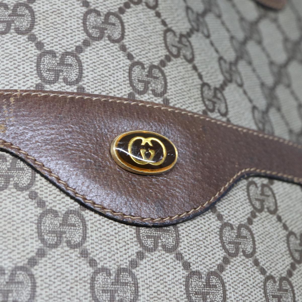 GUCCI GG Canvas Web Sherry Line Tote Bag PVC Leather Beige Green Red 80255