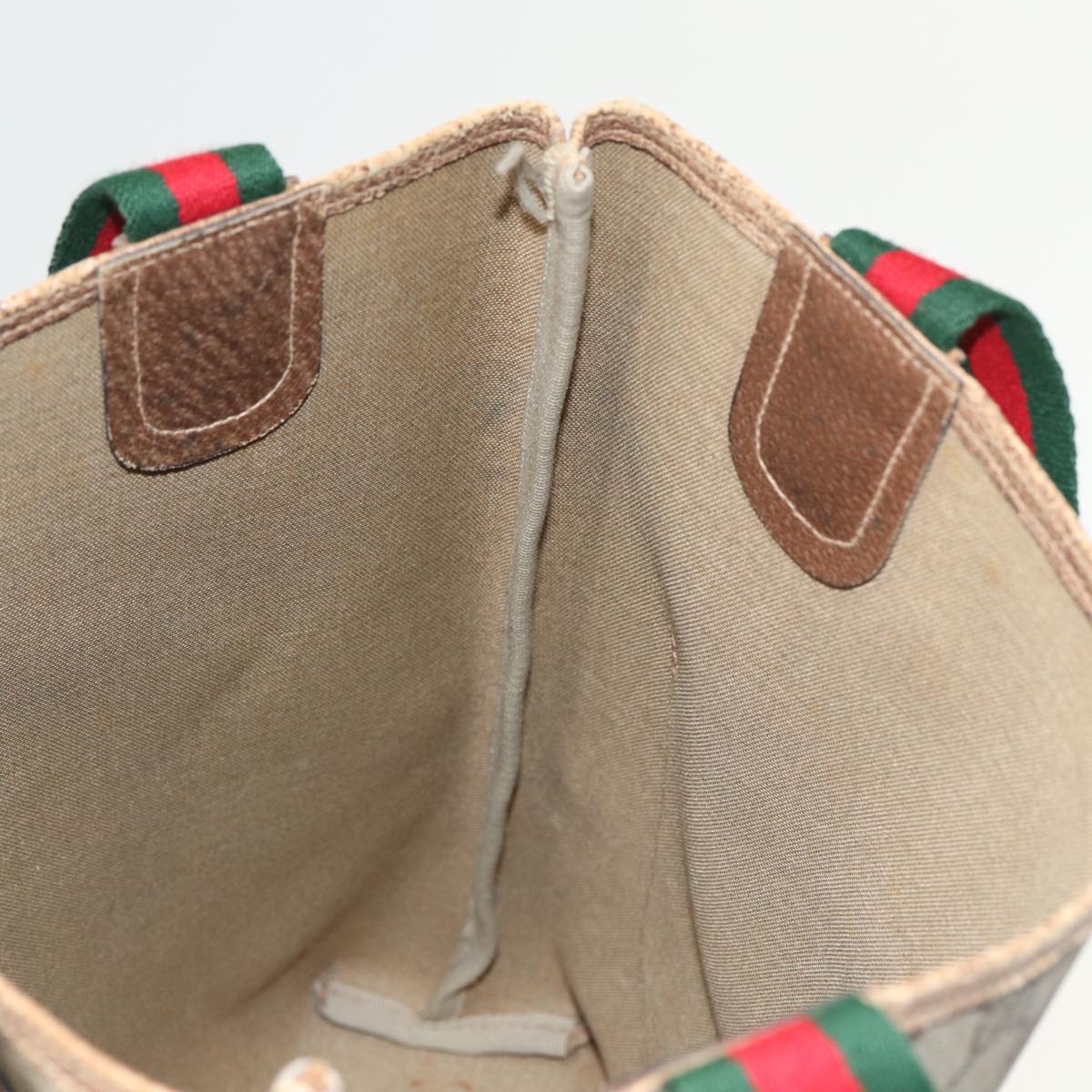 GUCCI GG Canvas Web Sherry Line Tote Bag PVC Leather Beige Green Red 80255