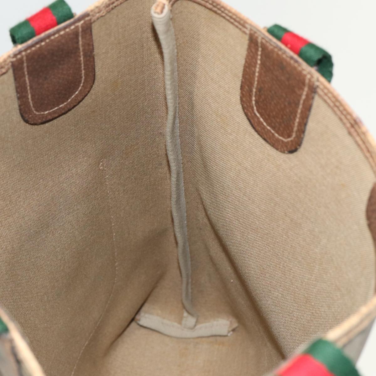 GUCCI GG Canvas Web Sherry Line Tote Bag PVC Leather Beige Green Red 80255