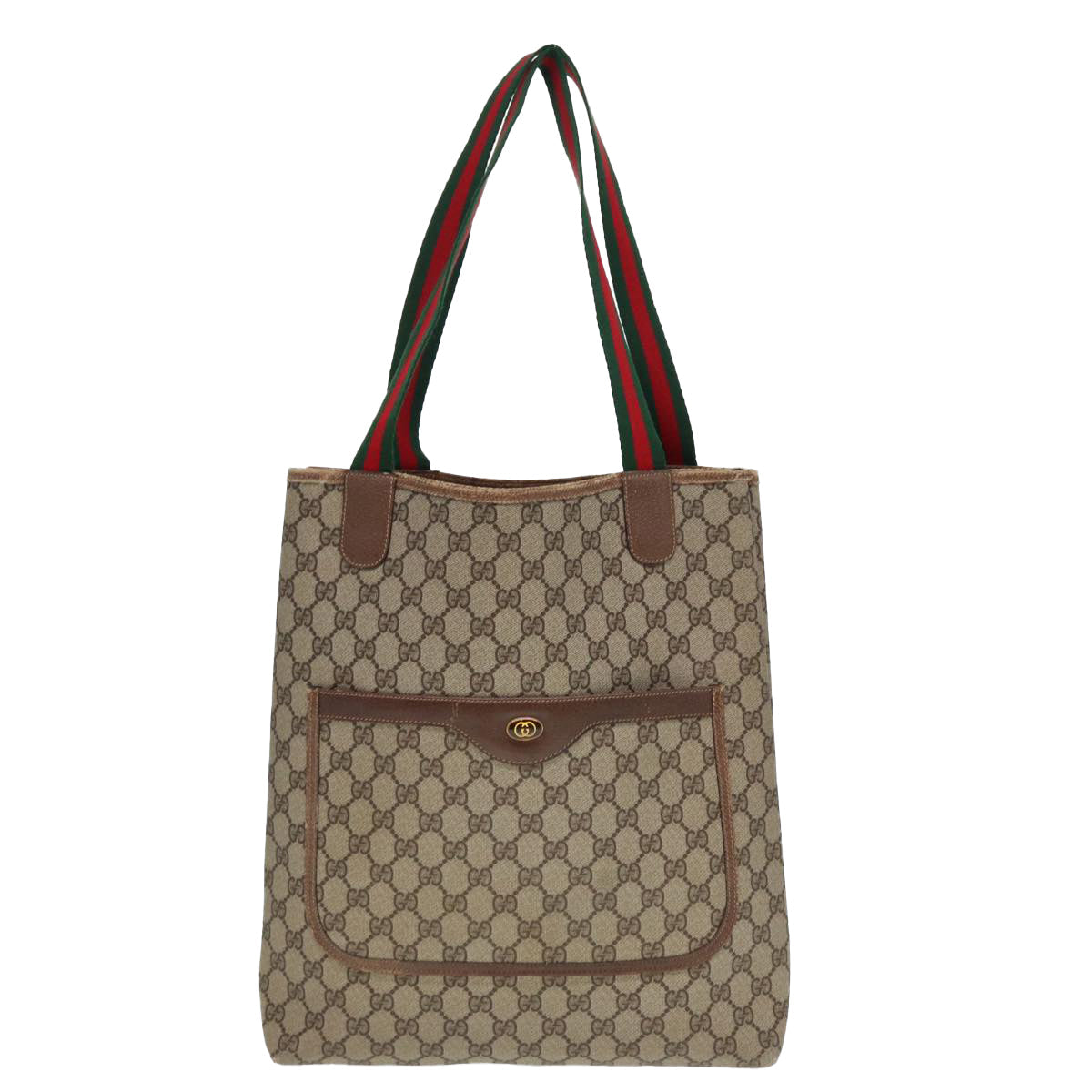 GUCCI GG Canvas Web Sherry Line Tote Bag PVC Leather Beige Green Red 80255