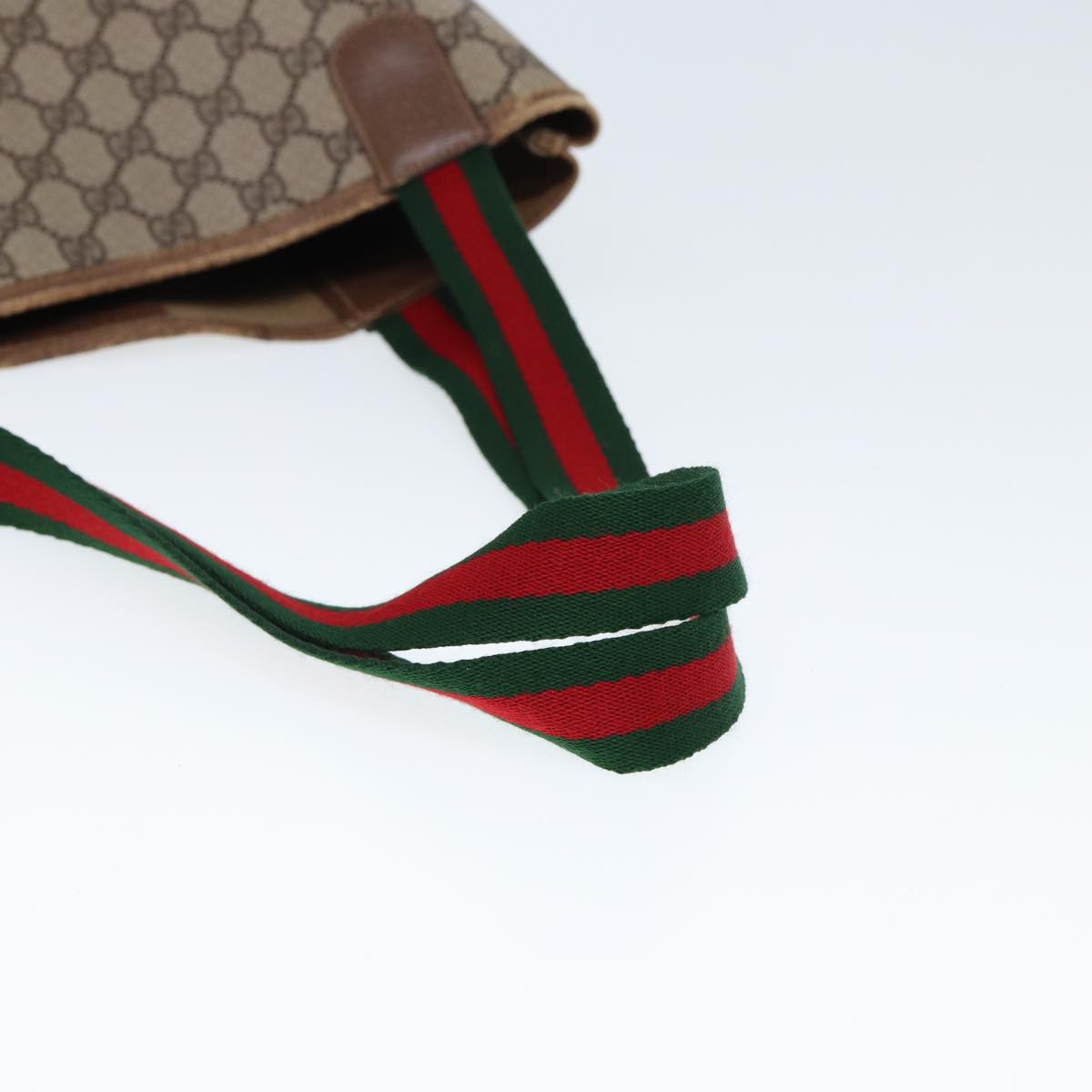GUCCI GG Canvas Web Sherry Line Tote Bag PVC Leather Beige Green Red 80255