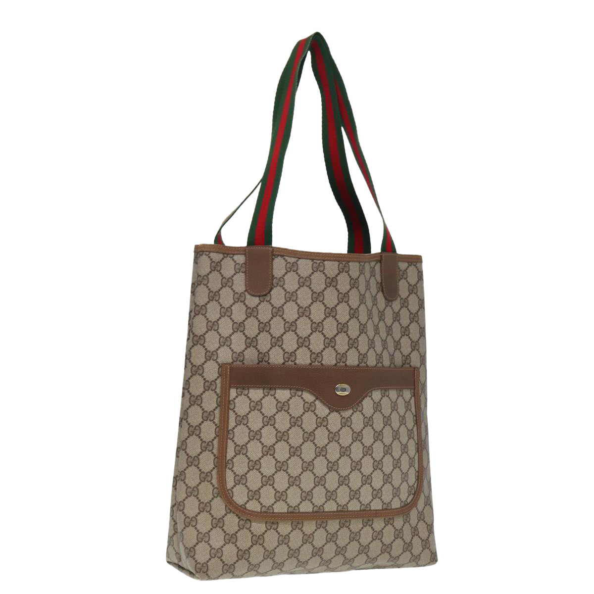 GUCCI GG Canvas Web Sherry Line Tote Bag PVC Leather Beige Green Red 80257