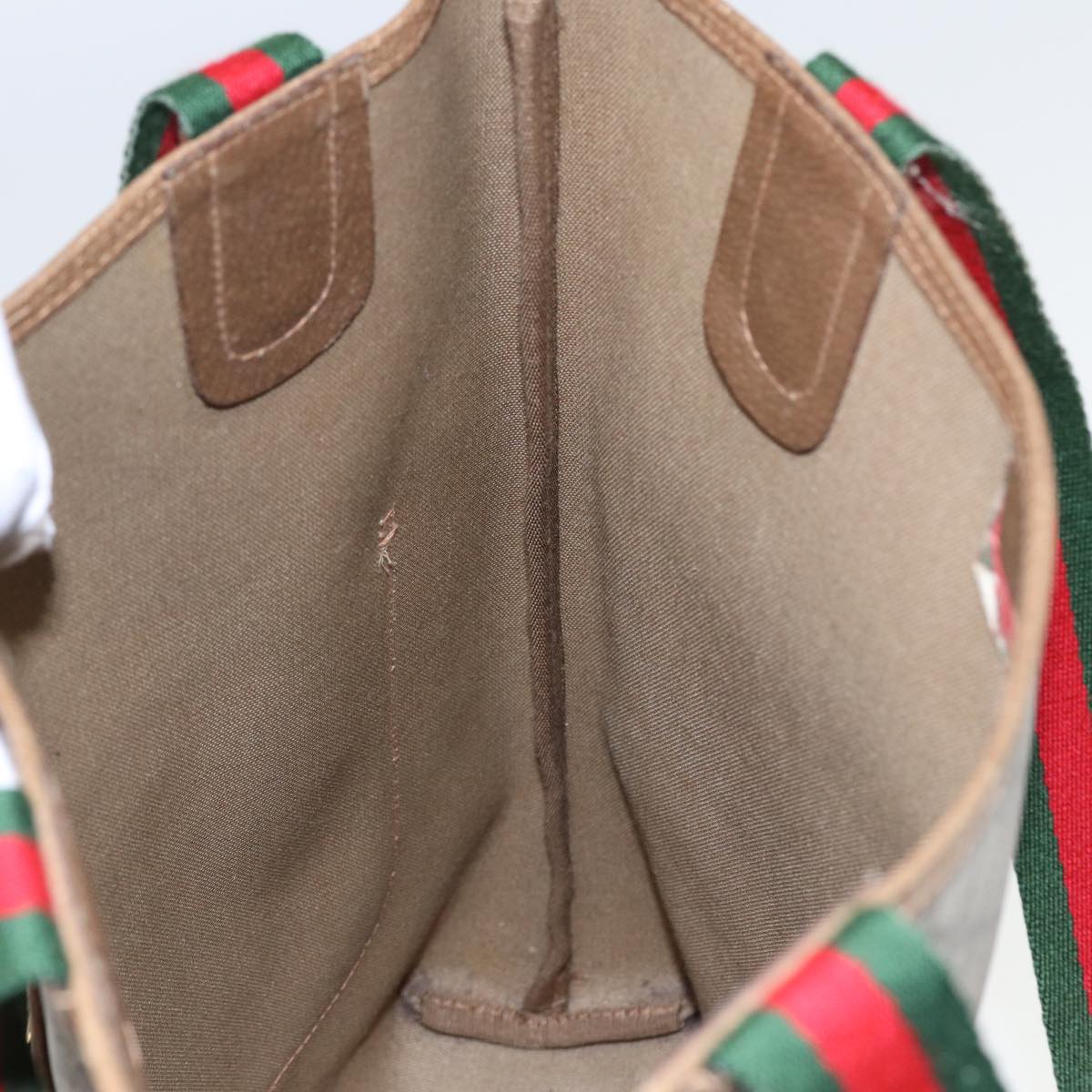 GUCCI GG Canvas Web Sherry Line Tote Bag PVC Leather Beige Green Red 80257