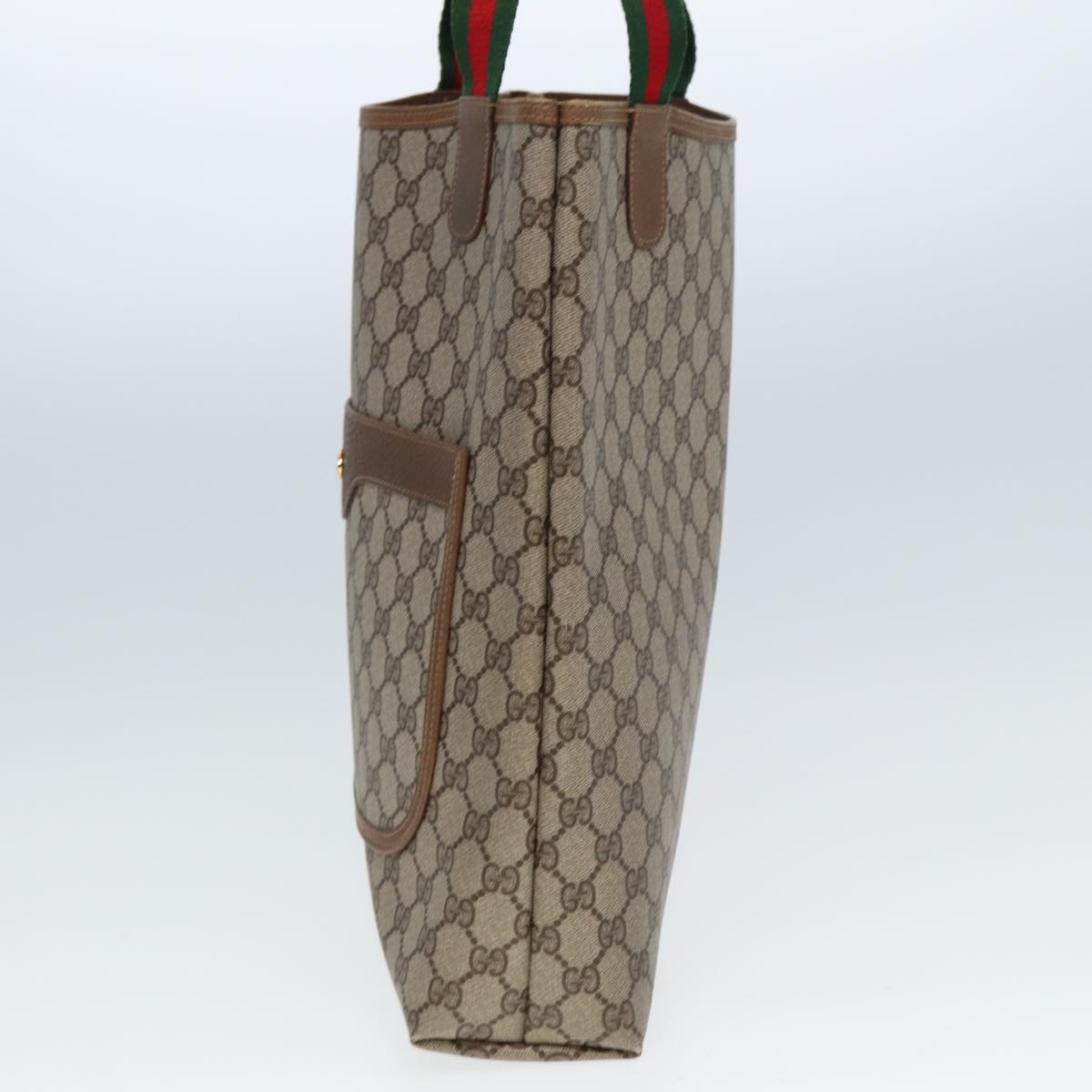 GUCCI GG Canvas Web Sherry Line Tote Bag PVC Leather Beige Green Red 80257