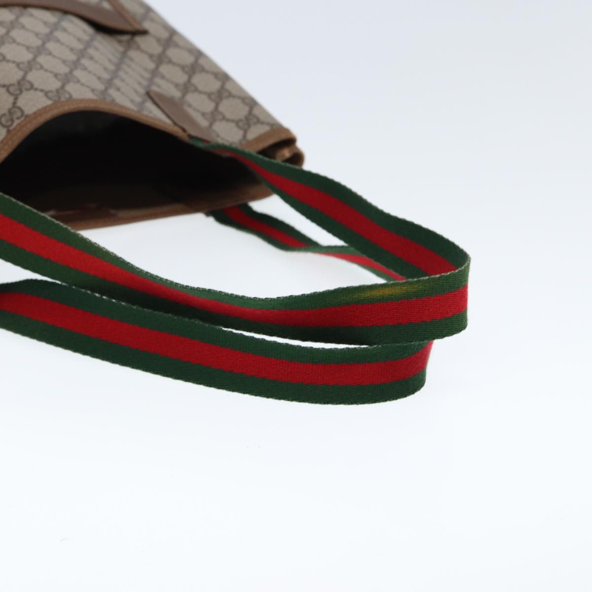GUCCI GG Canvas Web Sherry Line Tote Bag PVC Leather Beige Green Red 80257