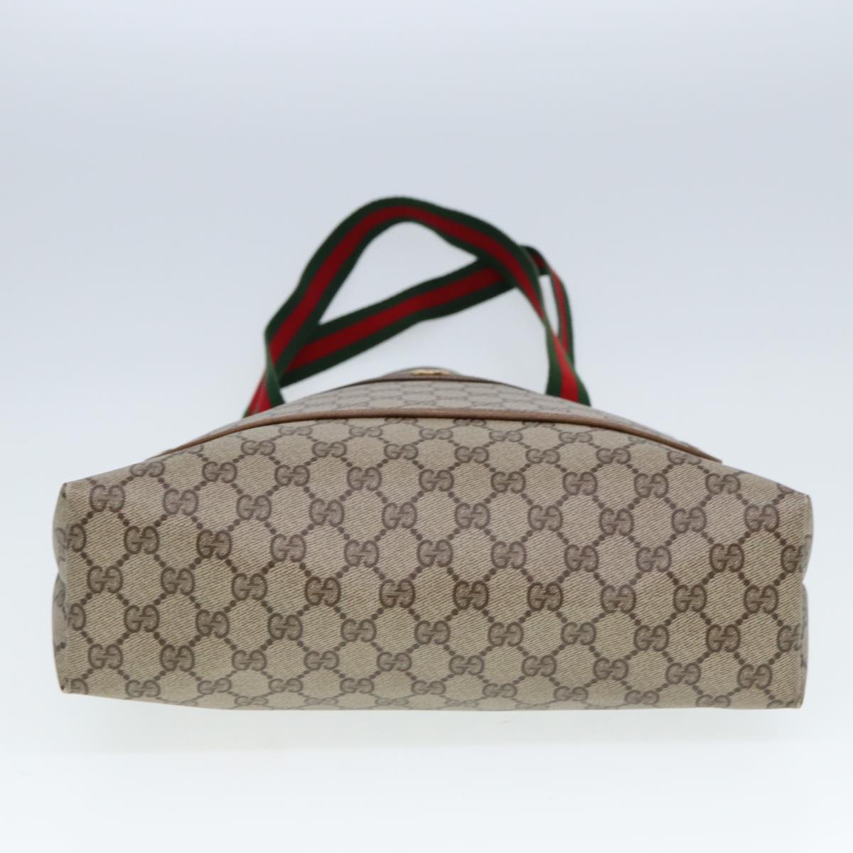 GUCCI GG Canvas Web Sherry Line Tote Bag PVC Leather Beige Green Red 80257