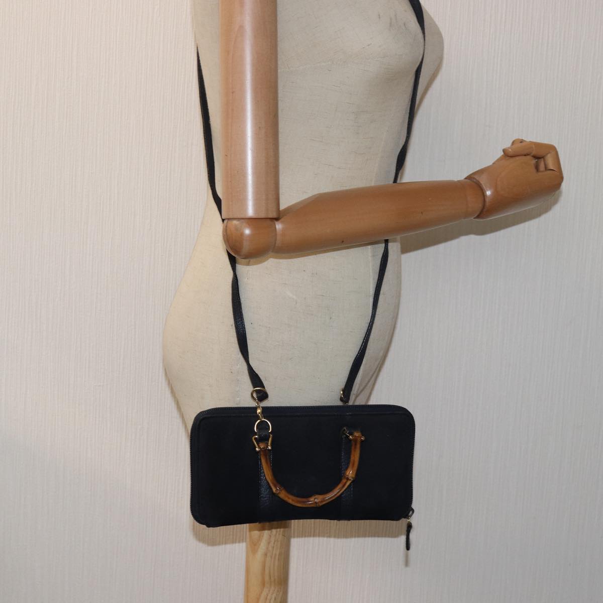 GUCCI Bamboo Wallet Suede 2way Navy 039 1998 0700 80565