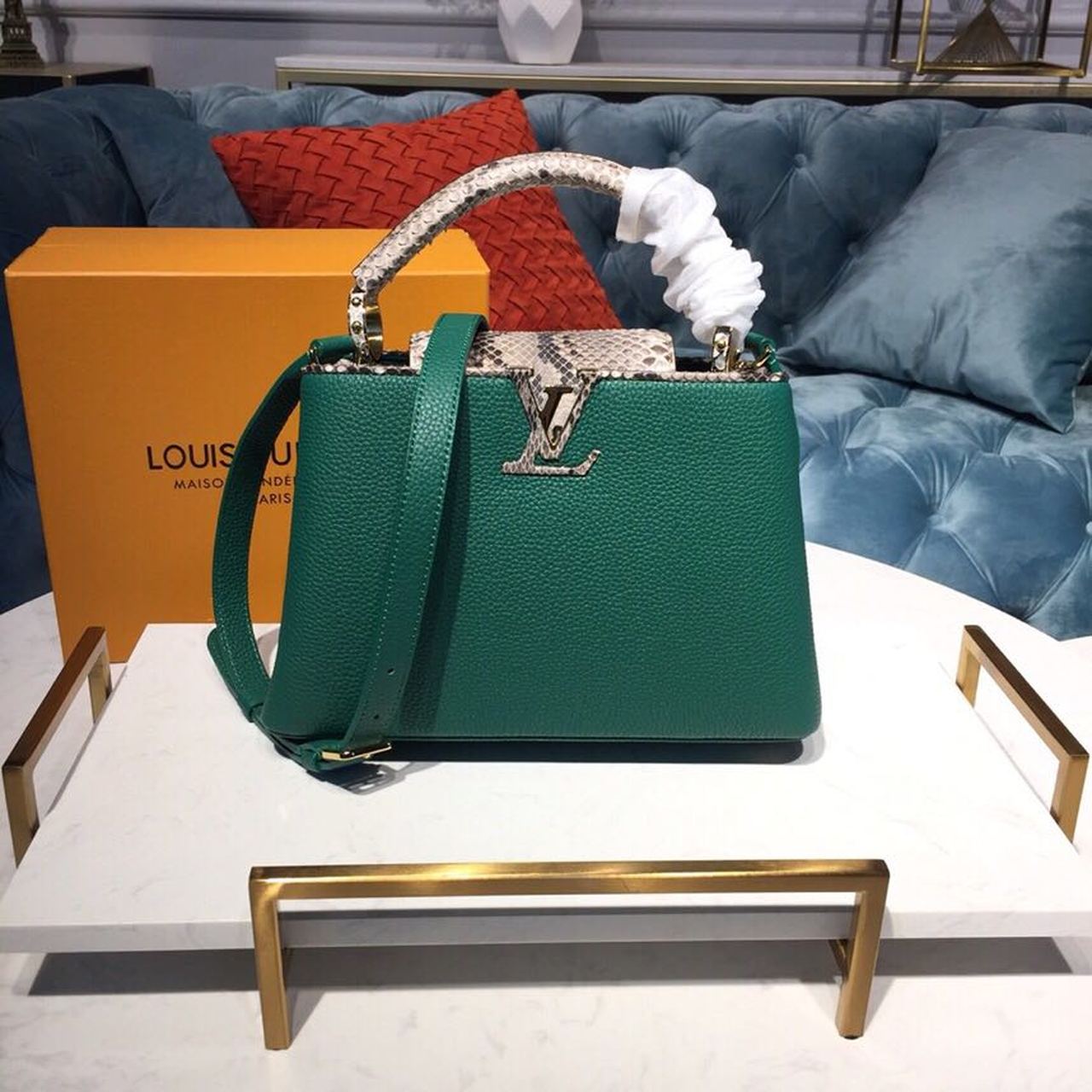 LV Capucines GLAMI Taurillon And Python Green For Women,  Shoulder And Crossbody Bags 10.6in/27cm LV