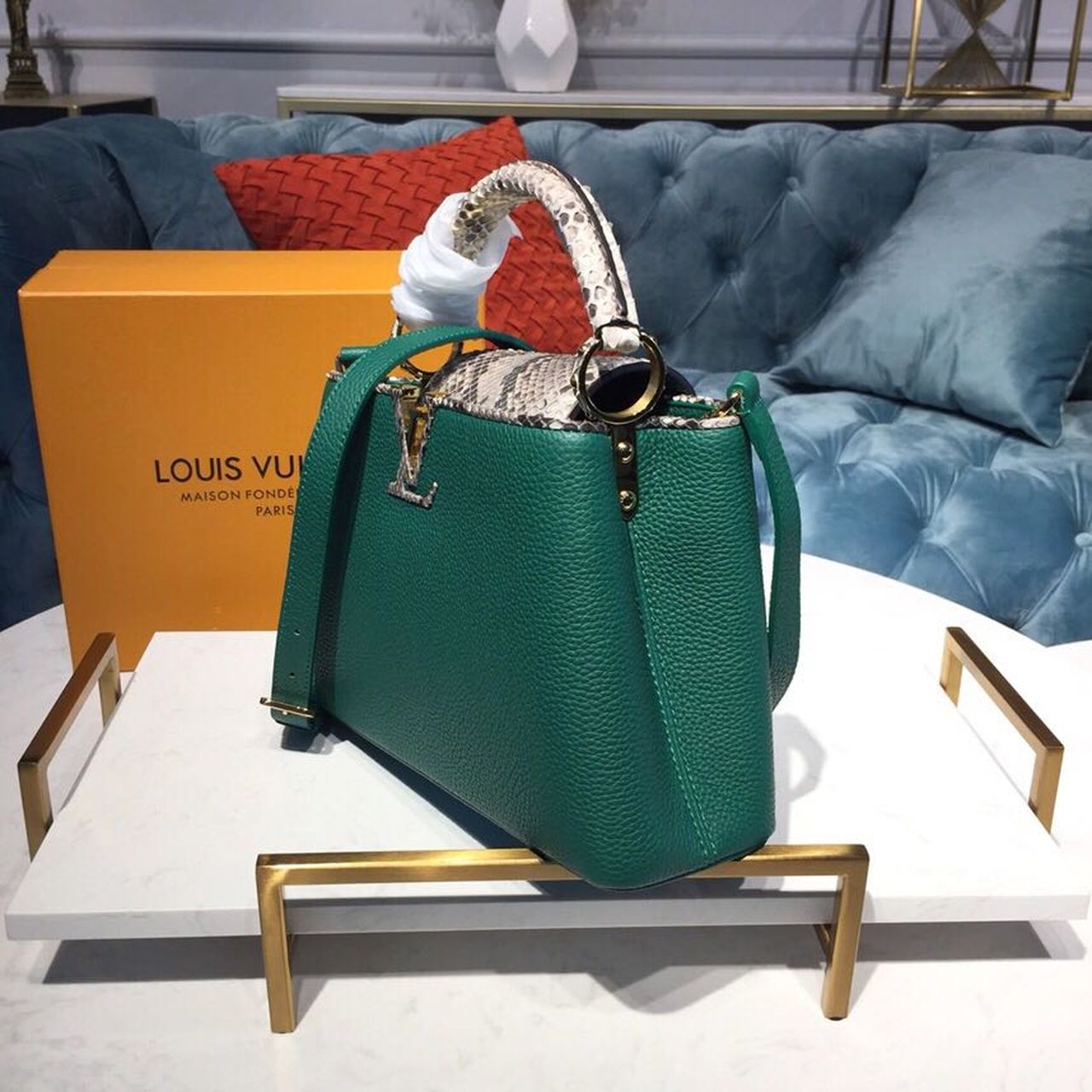 LV Capucines GLAMI Taurillon And Python Green For Women,  Shoulder And Crossbody Bags 10.6in/27cm LV