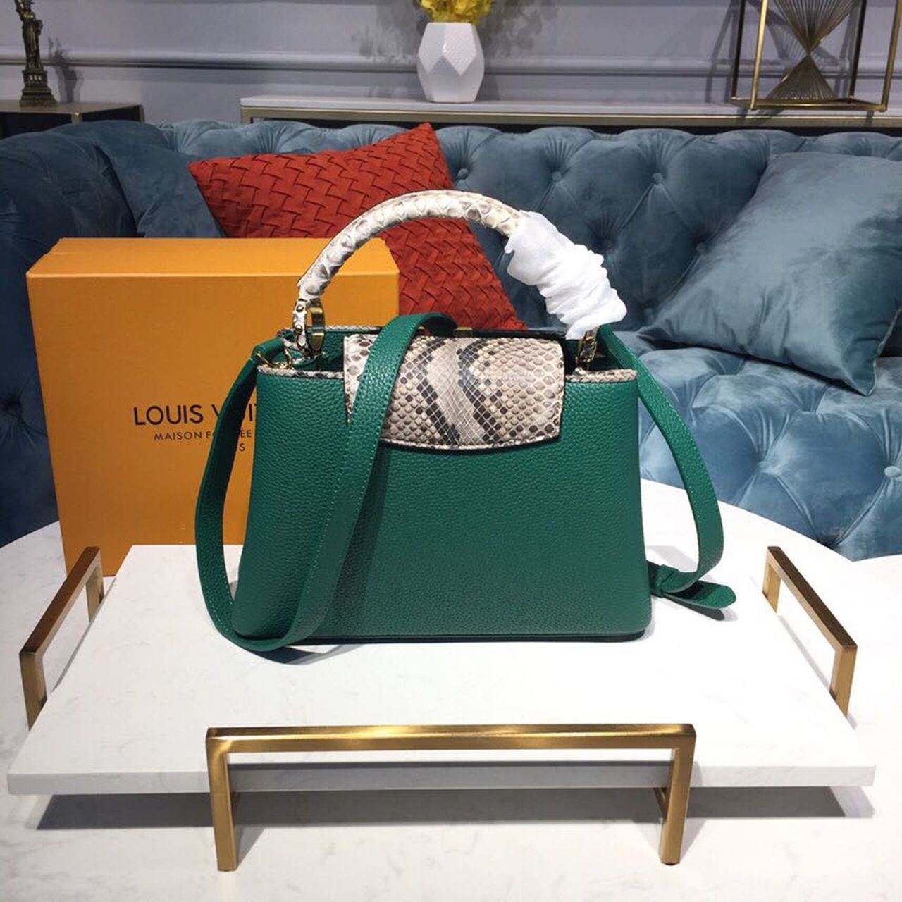 LV Capucines GLAMI Taurillon And Python Green For Women,  Shoulder And Crossbody Bags 10.6in/27cm LV