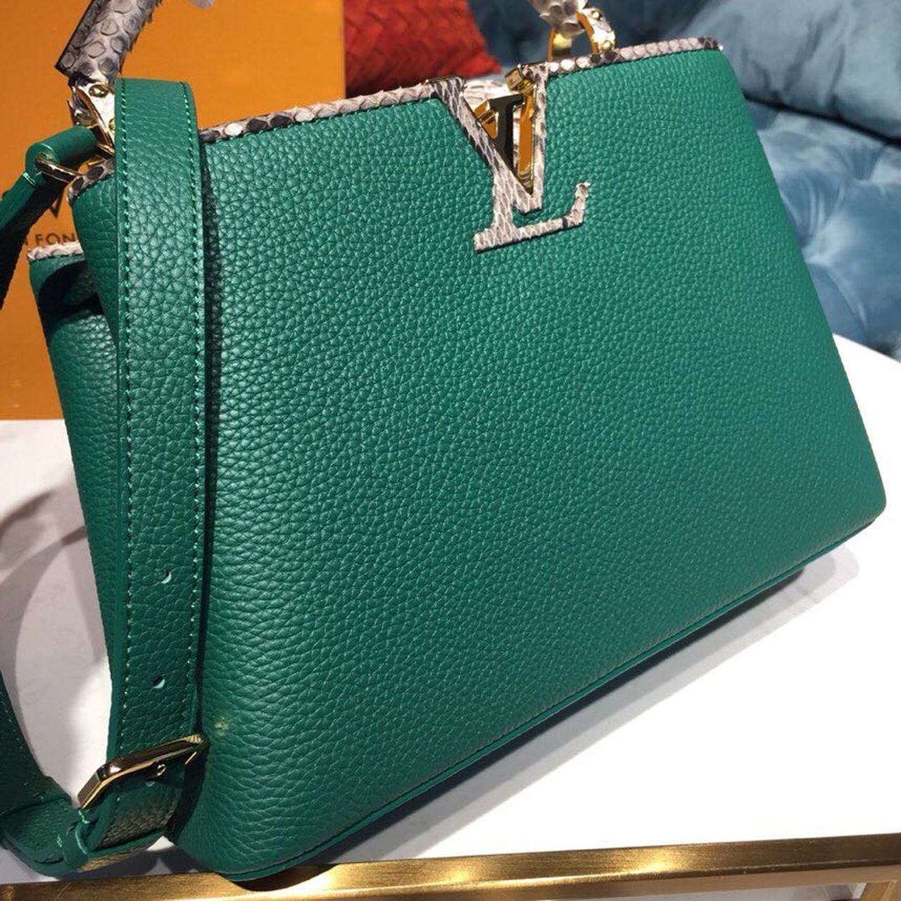 LV Capucines GLAMI Taurillon And Python Green For Women,  Shoulder And Crossbody Bags 10.6in/27cm LV