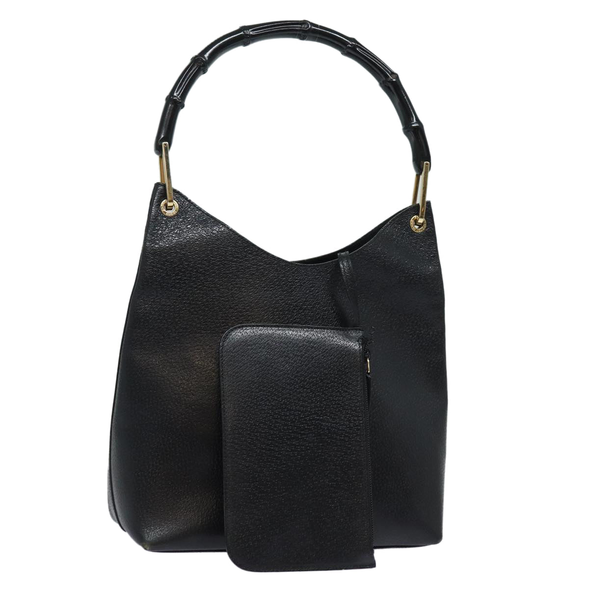 GUCCI Bamboo Hand Bag Leather Black 001 1880 80601