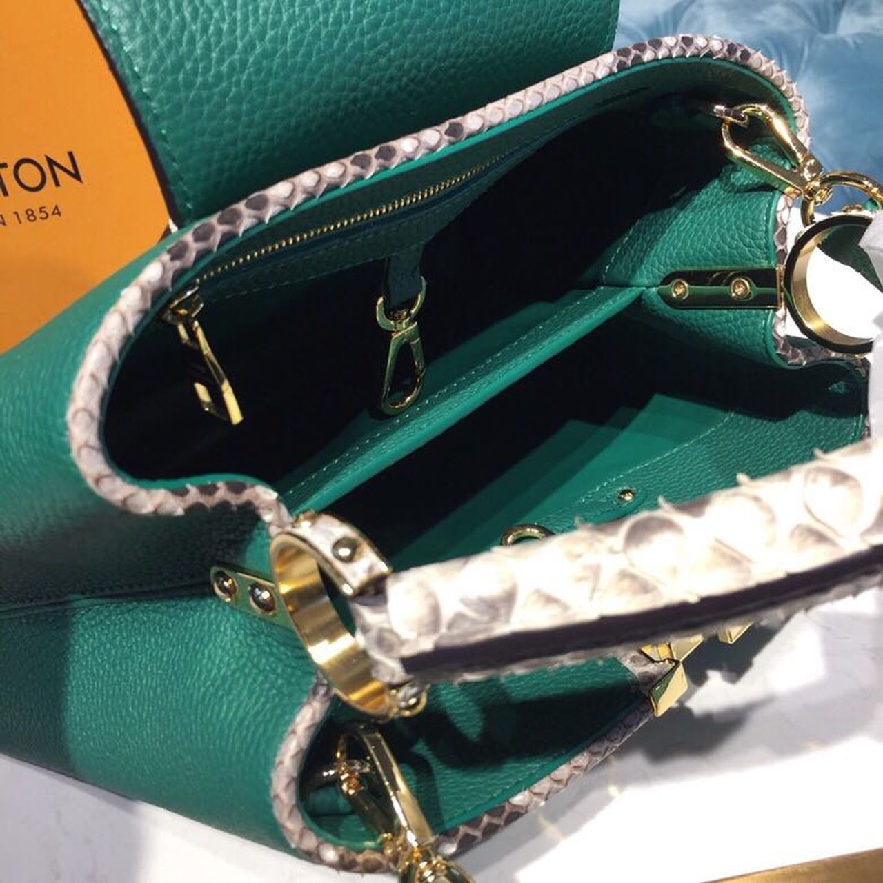 LV Capucines GLAMI Taurillon And Python Green For Women,  Shoulder And Crossbody Bags 10.6in/27cm LV