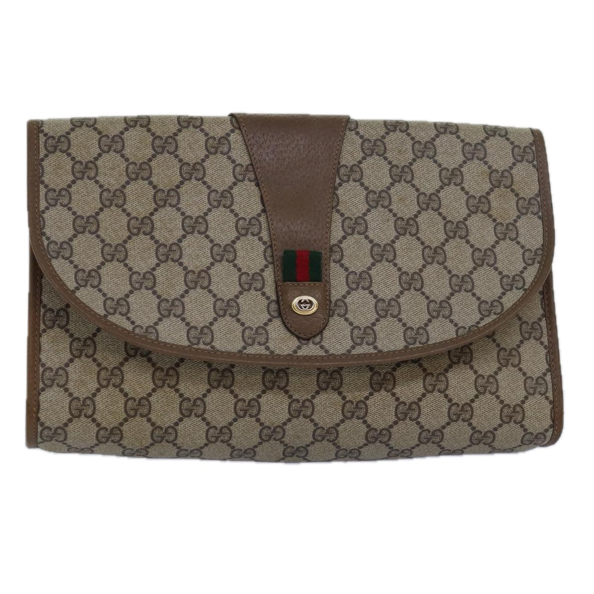 GUCCI GG Supreme Web Sherry Line Clutch Bag PVC Beige Red 89 01 031 80603