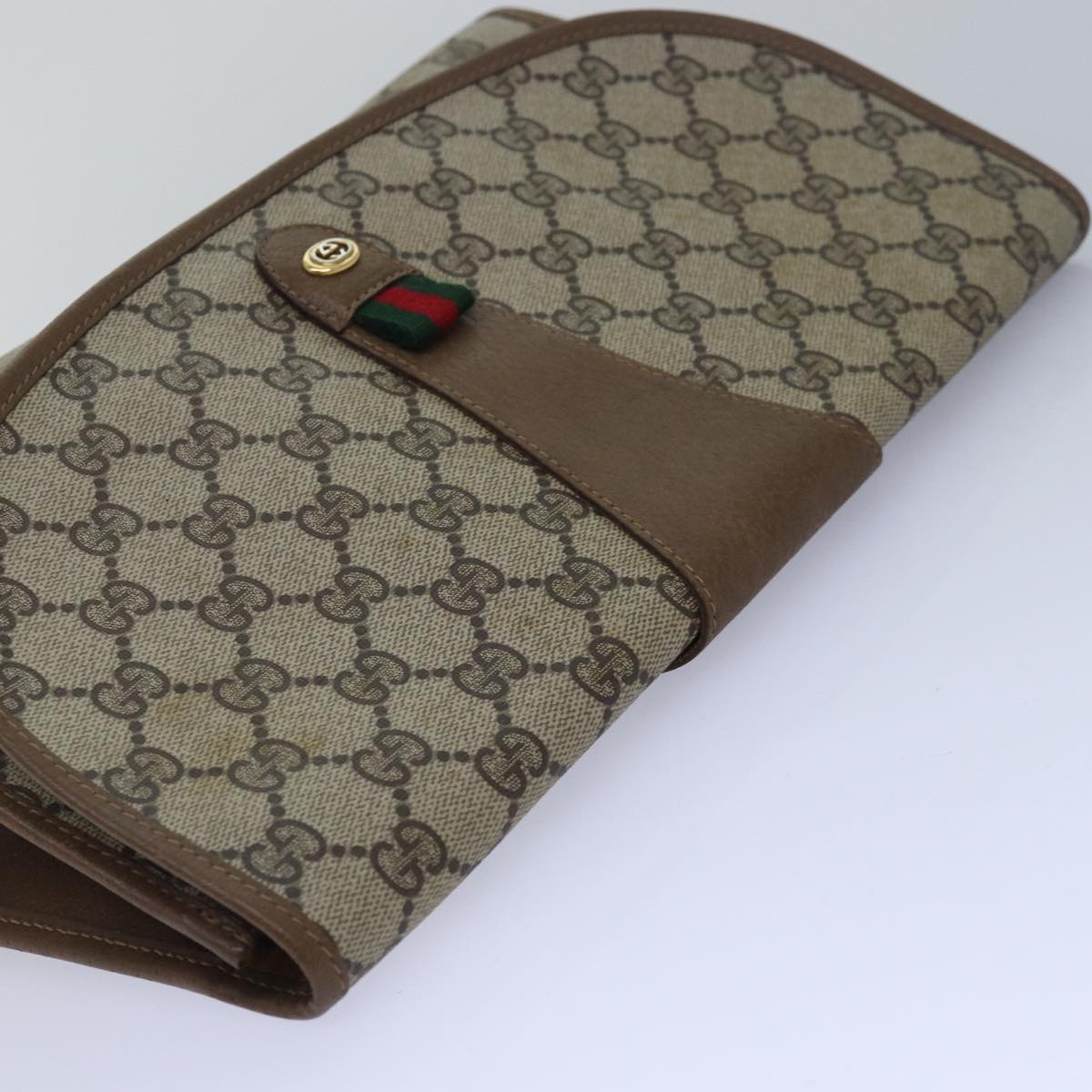 GUCCI GG Supreme Web Sherry Line Clutch Bag PVC Beige Red 89 01 031 80603