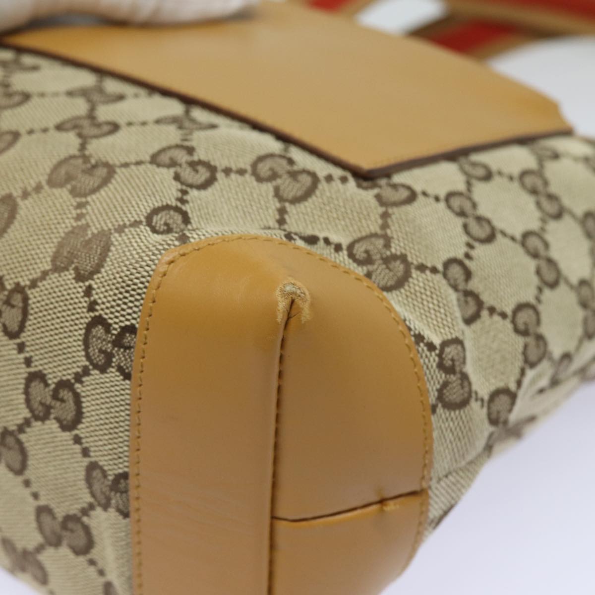 GUCCI GG Canvas Sherry Line Hand Bag Beige Red Brown 019 0402 80606