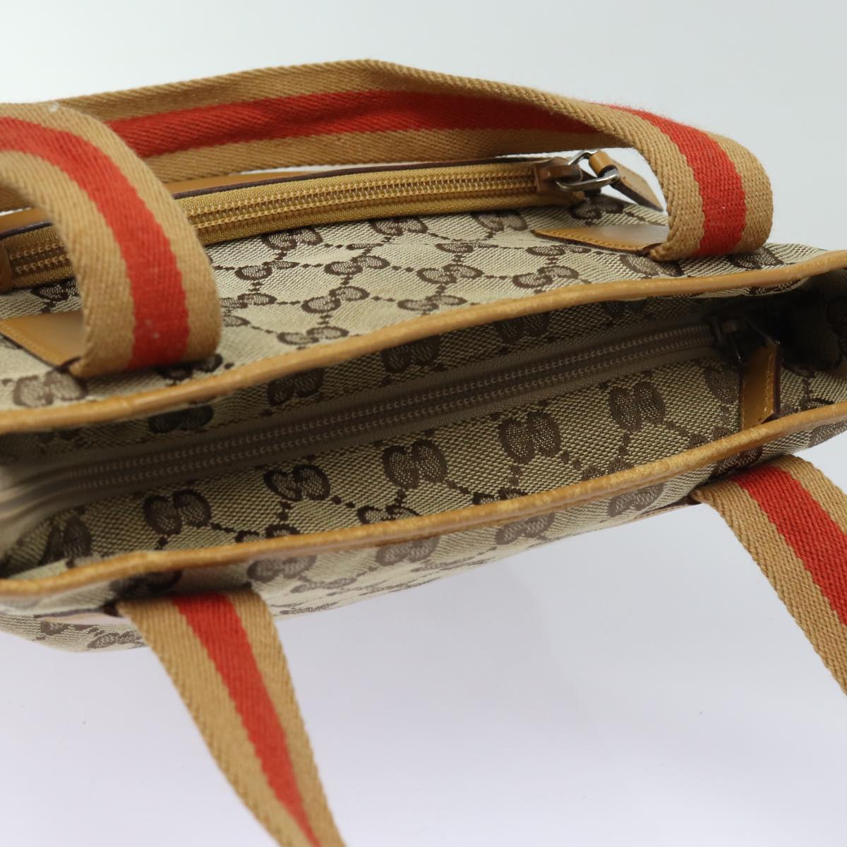 GUCCI GG Canvas Sherry Line Hand Bag Beige Red Brown 019 0402 80606
