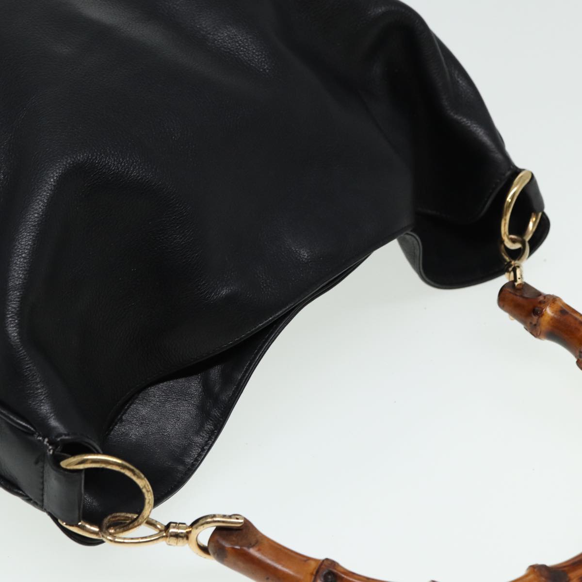 GUCCI Bamboo Hand Bag Leather Black 80628