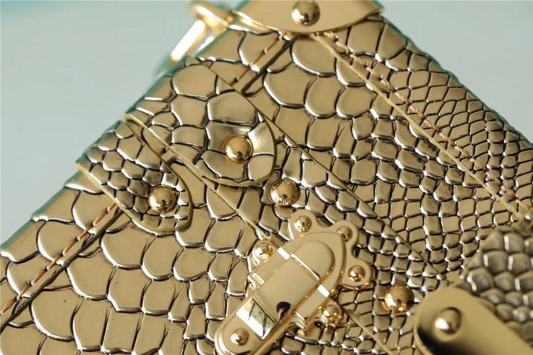 LV Petite Malle High Shiny Alligator By Nicolas Ghesquiere Gold For Women,  Shoulder And Crossbody Bags 7.9in/20cm LVÃ‚Â 