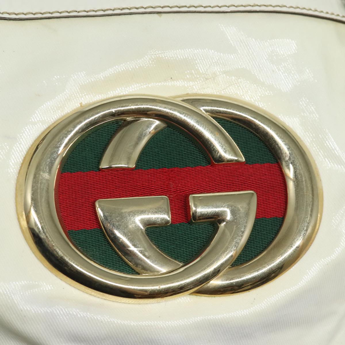 GUCCI Web Sherry Line Tote Bag Coated Canvas White Red Green 162094 80821