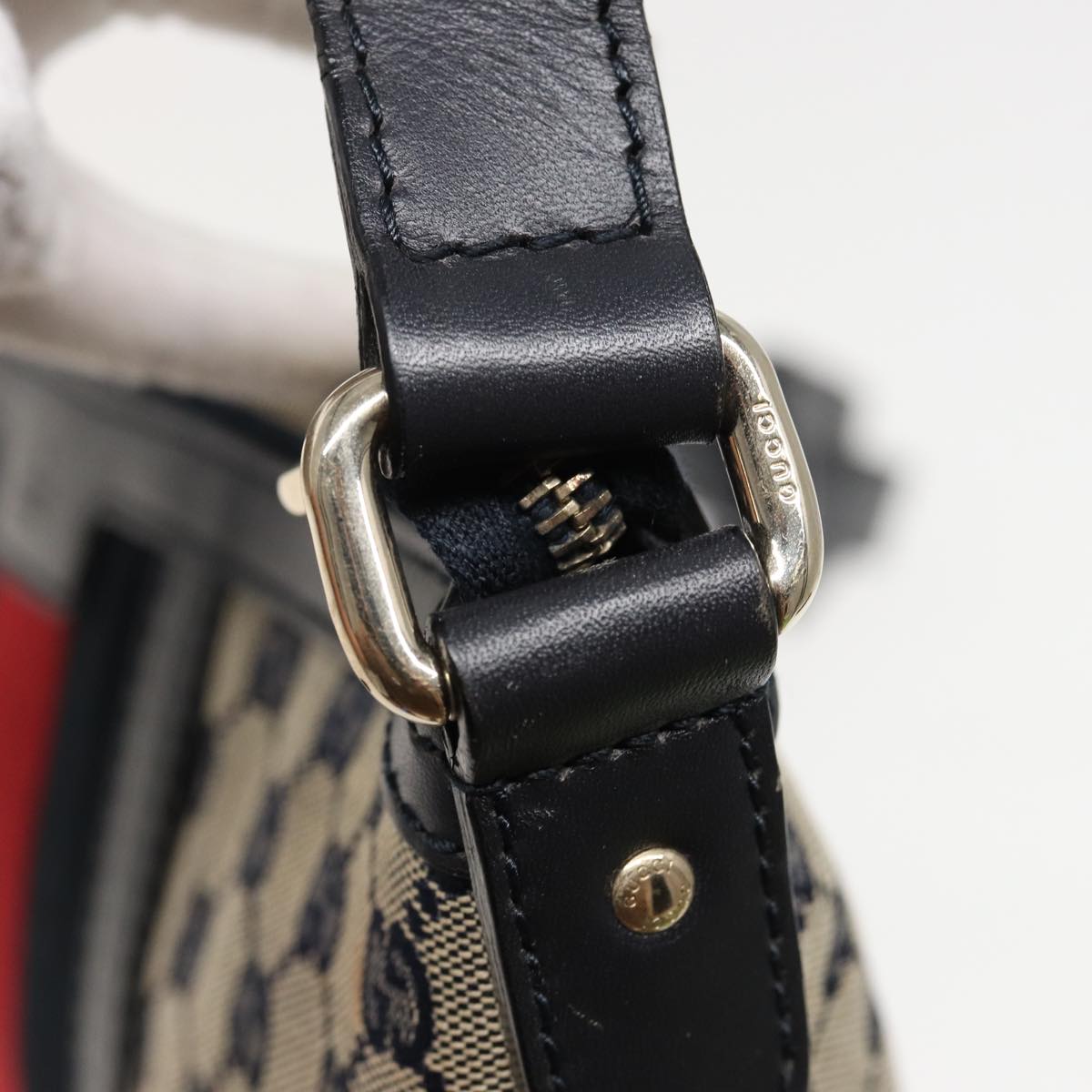 GUCCI GG Canvas Sherry Line Shoulder Bag Navy Red 257032 80828