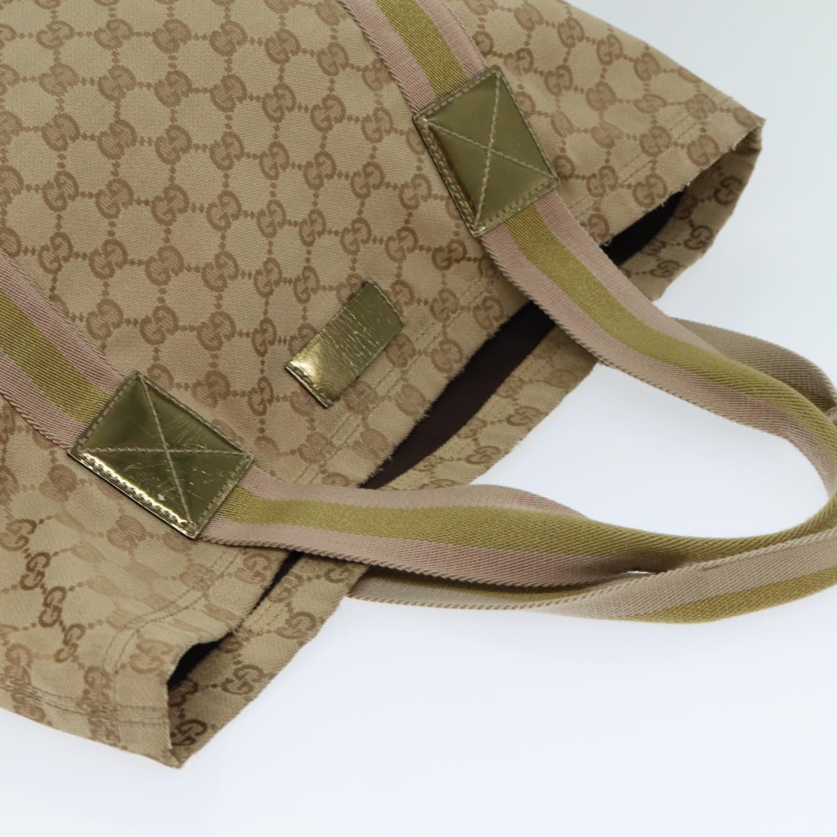 GUCCI GG Canvas Sherry Line Tote Bag Beige Pink gold 189669 80829